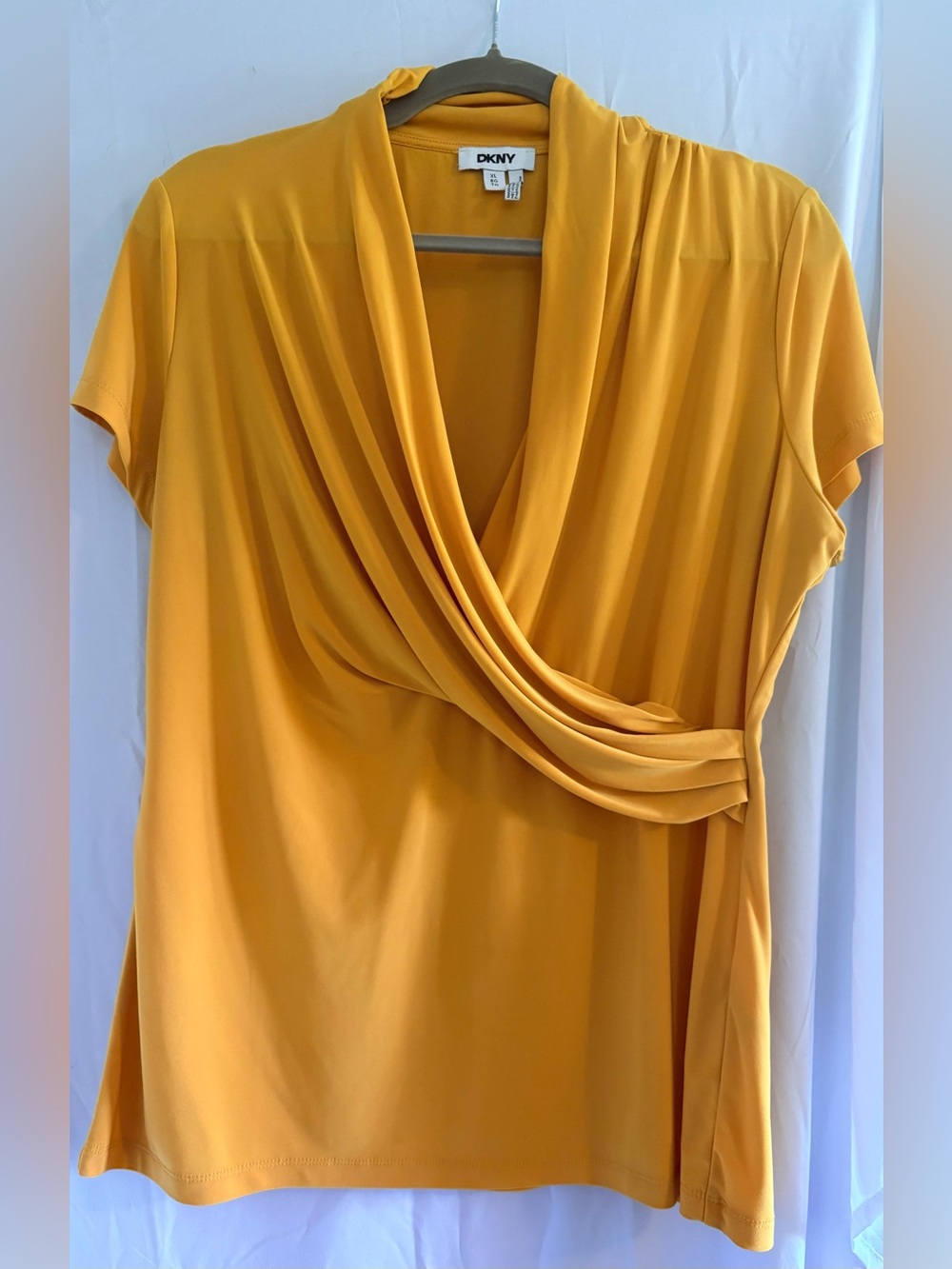 DKNY Mustard Yellow Draped Wrap-Front Blouse